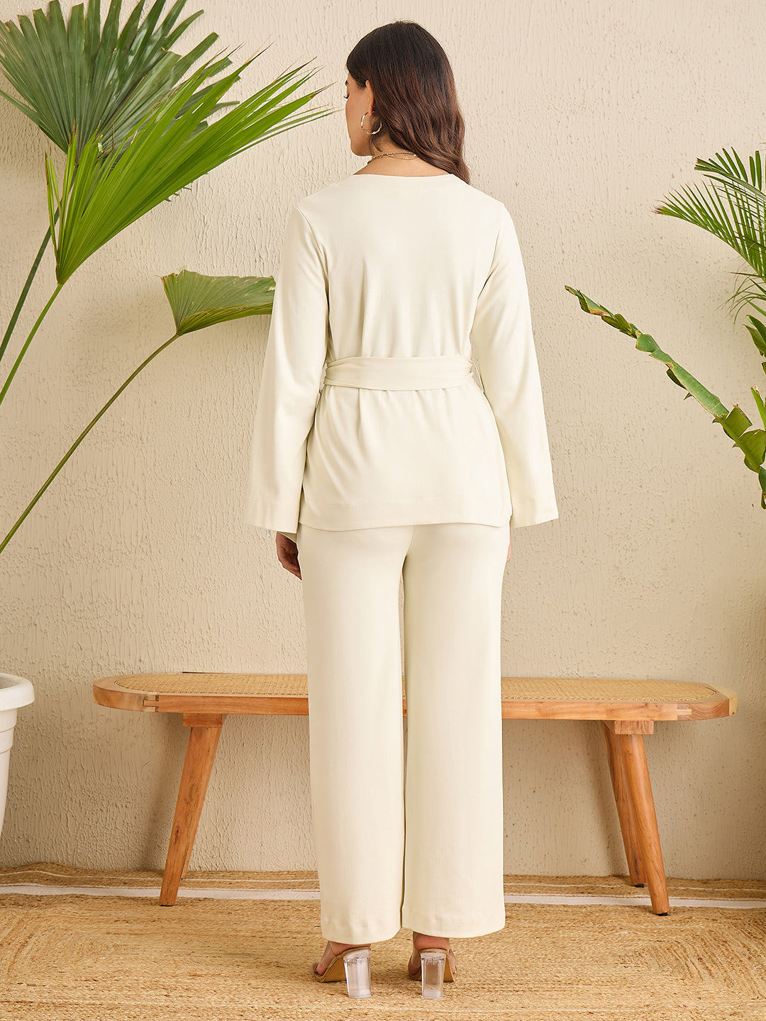 MIA Solid Off White Belted Set