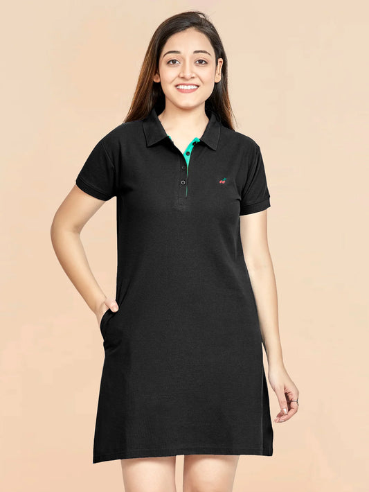 Black Collared T-shirt Dress