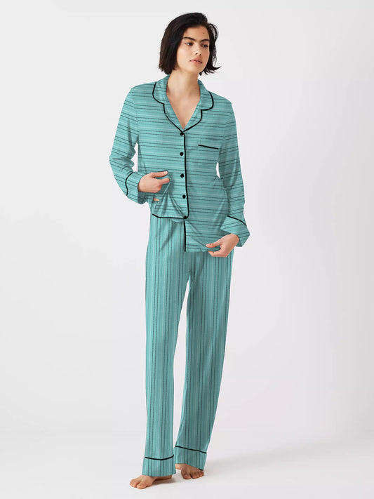 Mint Striped Button Down Pyjama Set