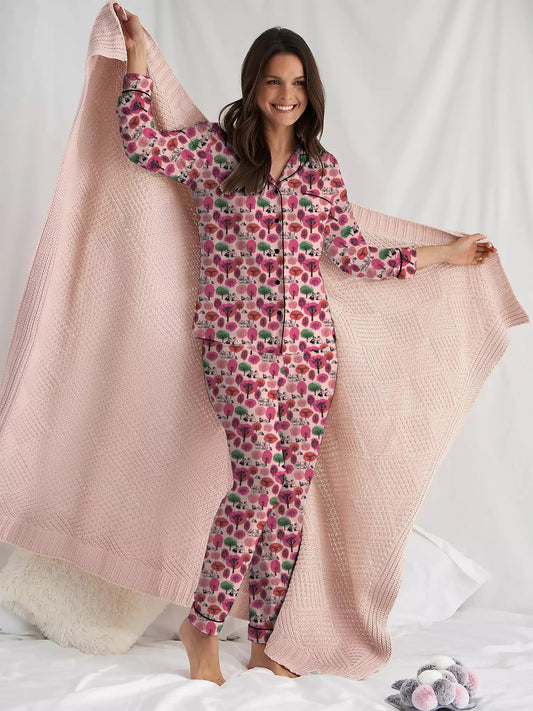 Pink Floral Button Down Pyjama Set