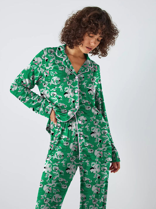 Green Floral Button Down Pyjama Set