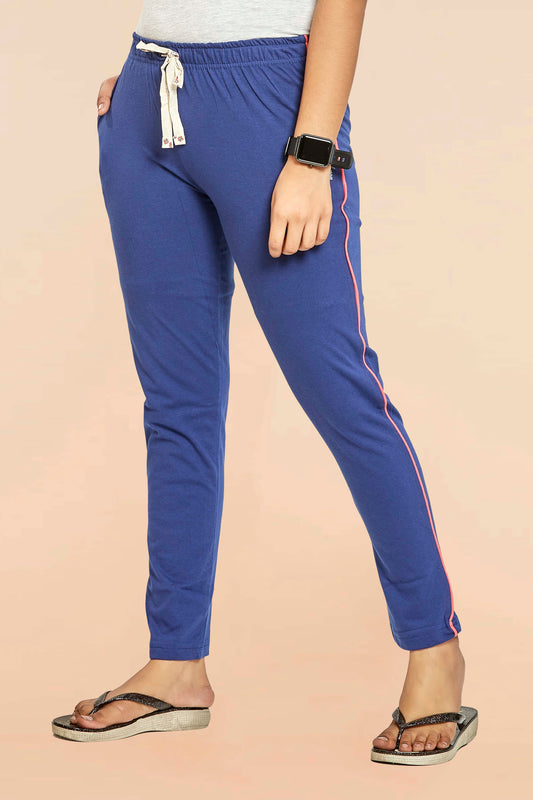 Blue Lounge Pant With Pink Piping