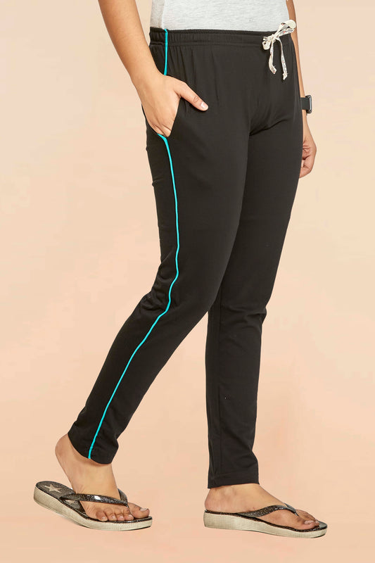 Black Lounge Pant With Blue Piping