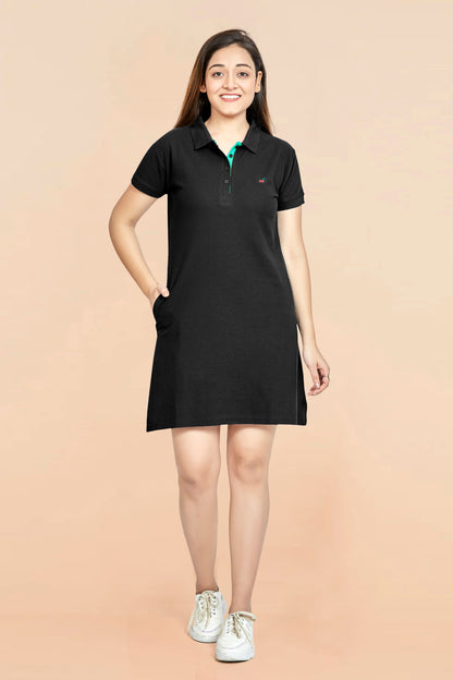 Black Collared T-shirt Dress