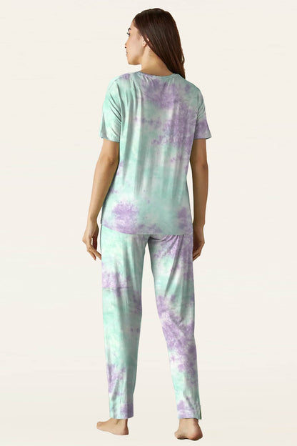 Tie & Dye Green-Purple Pyjama Set