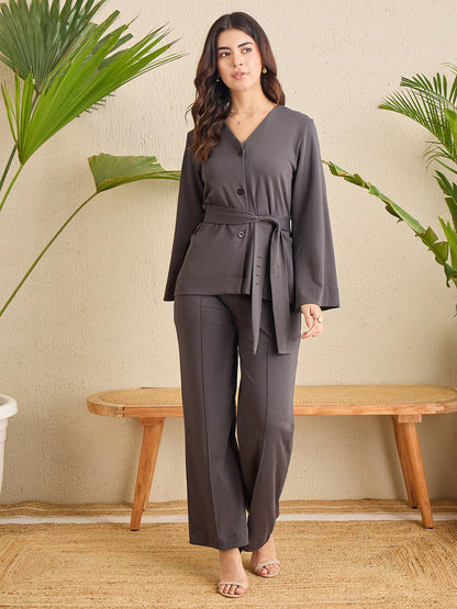 CAVA Solid Grey Belted Set