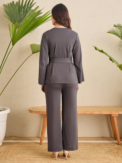 CAVA Solid Grey Belted Set