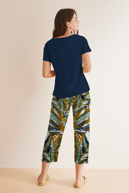 Navy Tropic Floral Printed Capri Set