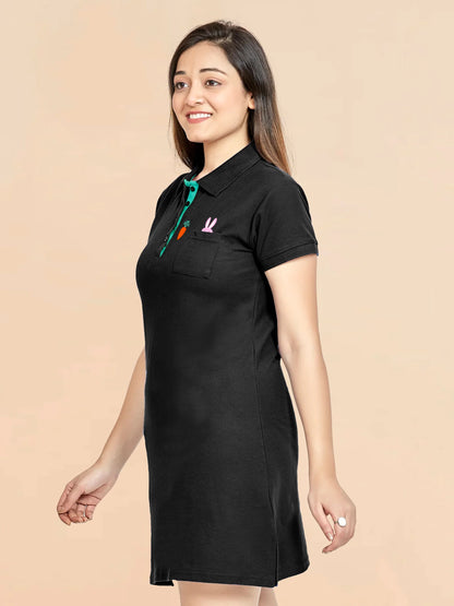 Black Collared T-shirt Dress