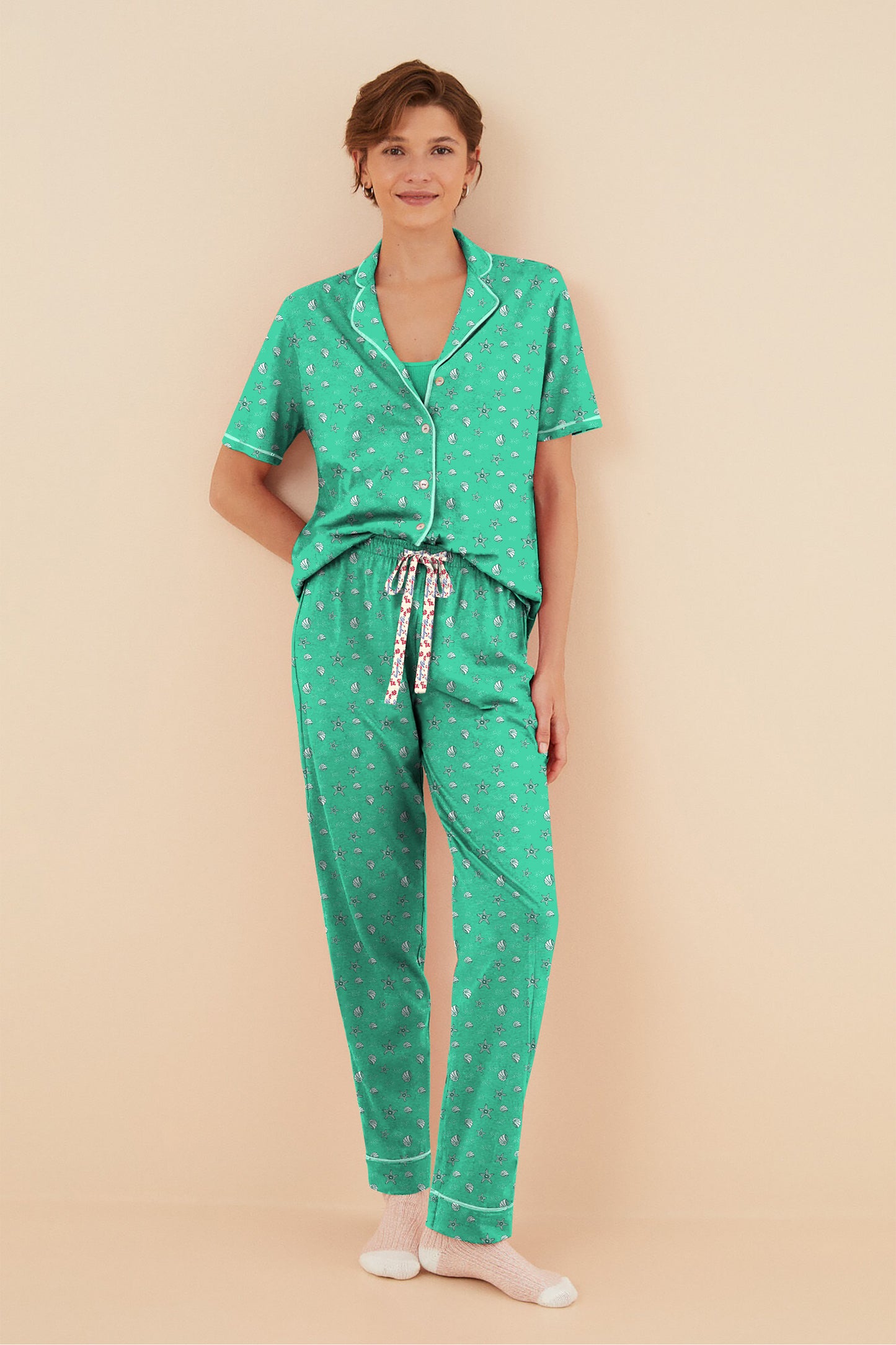 Green Floral Button Down Pyjama Set