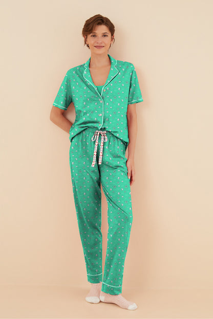 Green Floral Button Down Pyjama Set