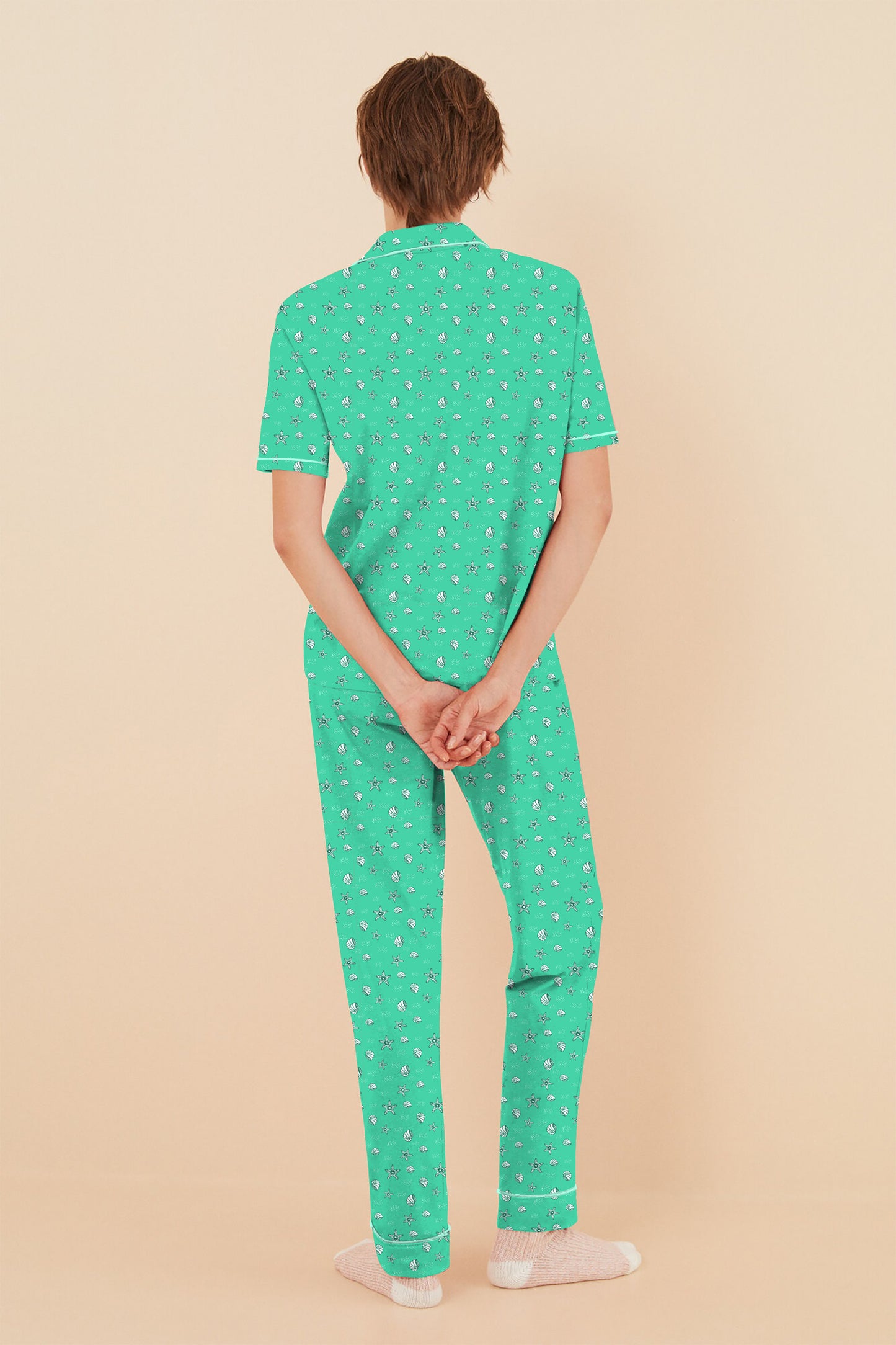 Green Floral Button Down Pyjama Set