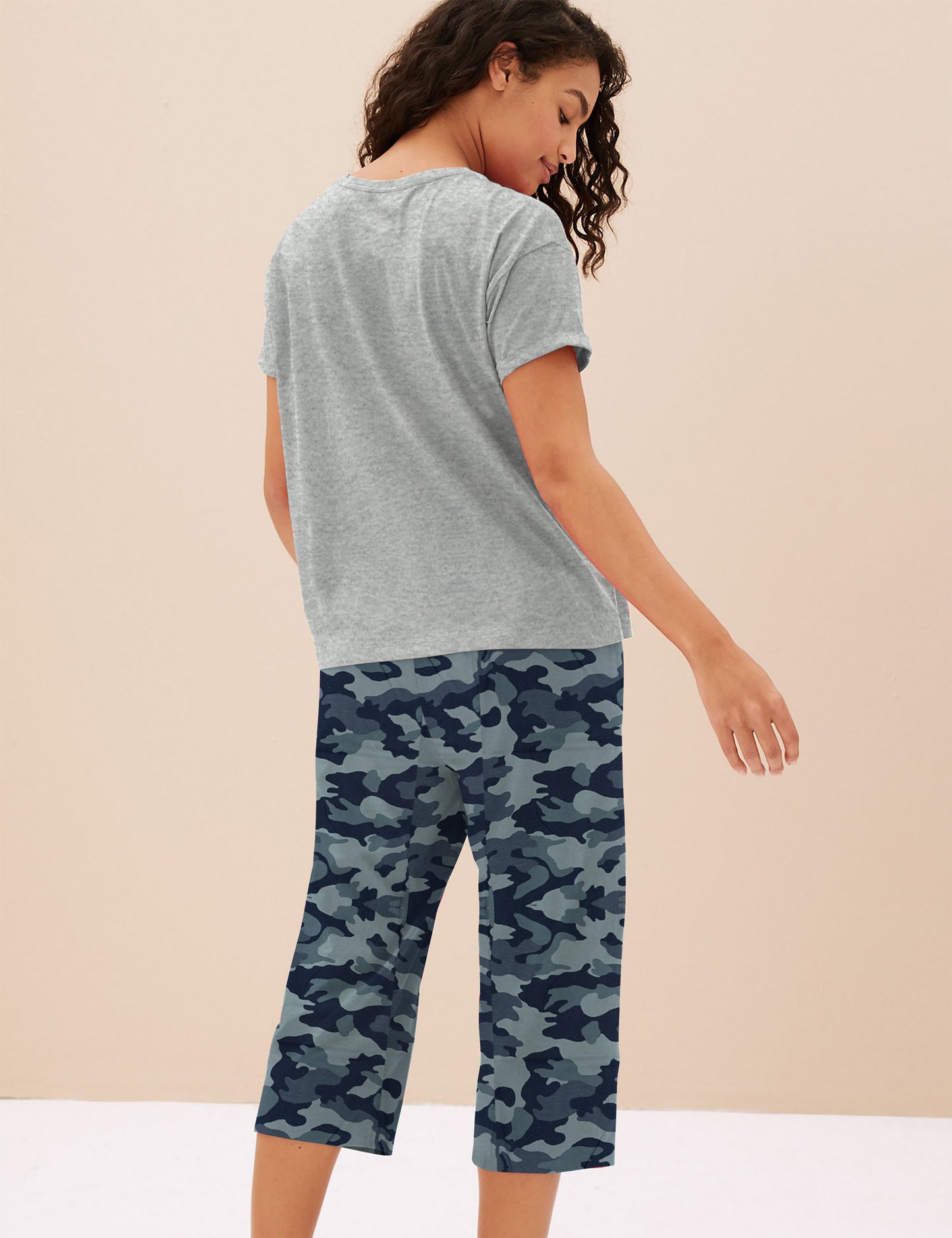 Grey Camouflage Capri Set