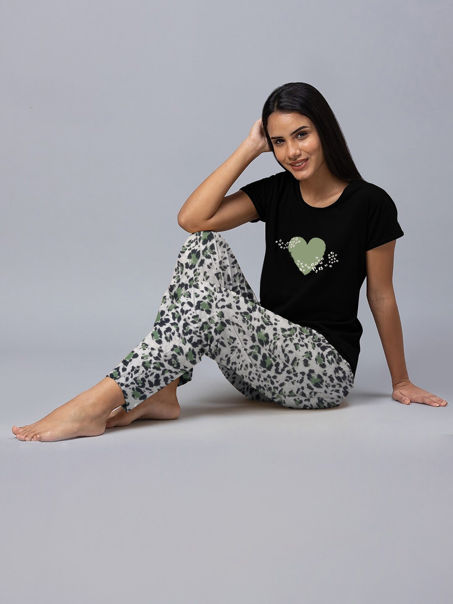 Black Animal Print Pyjama Set