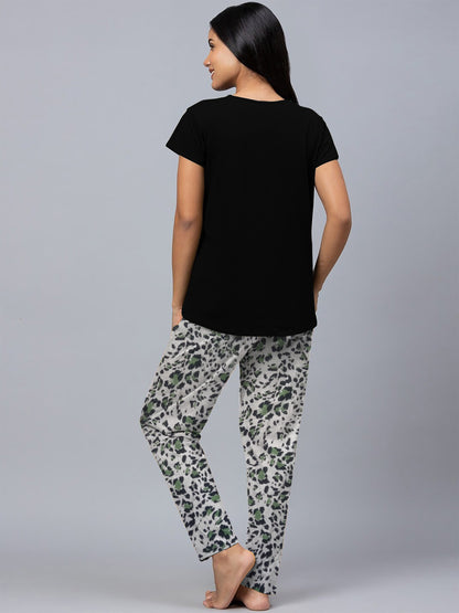 Black Animal Print Pyjama Set