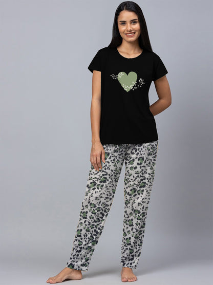 Black Animal Print Pyjama Set