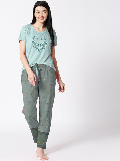 Mint Melange Floral Pyjama Set