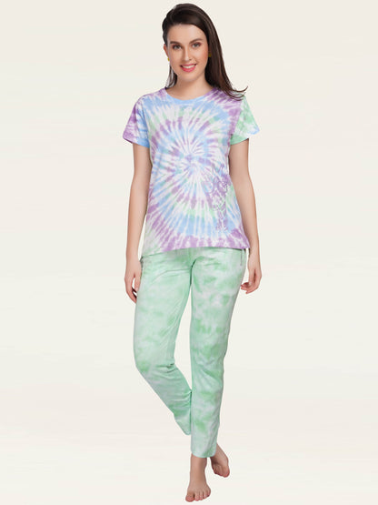 Tie & Dye Green-Purple Pyjama Set