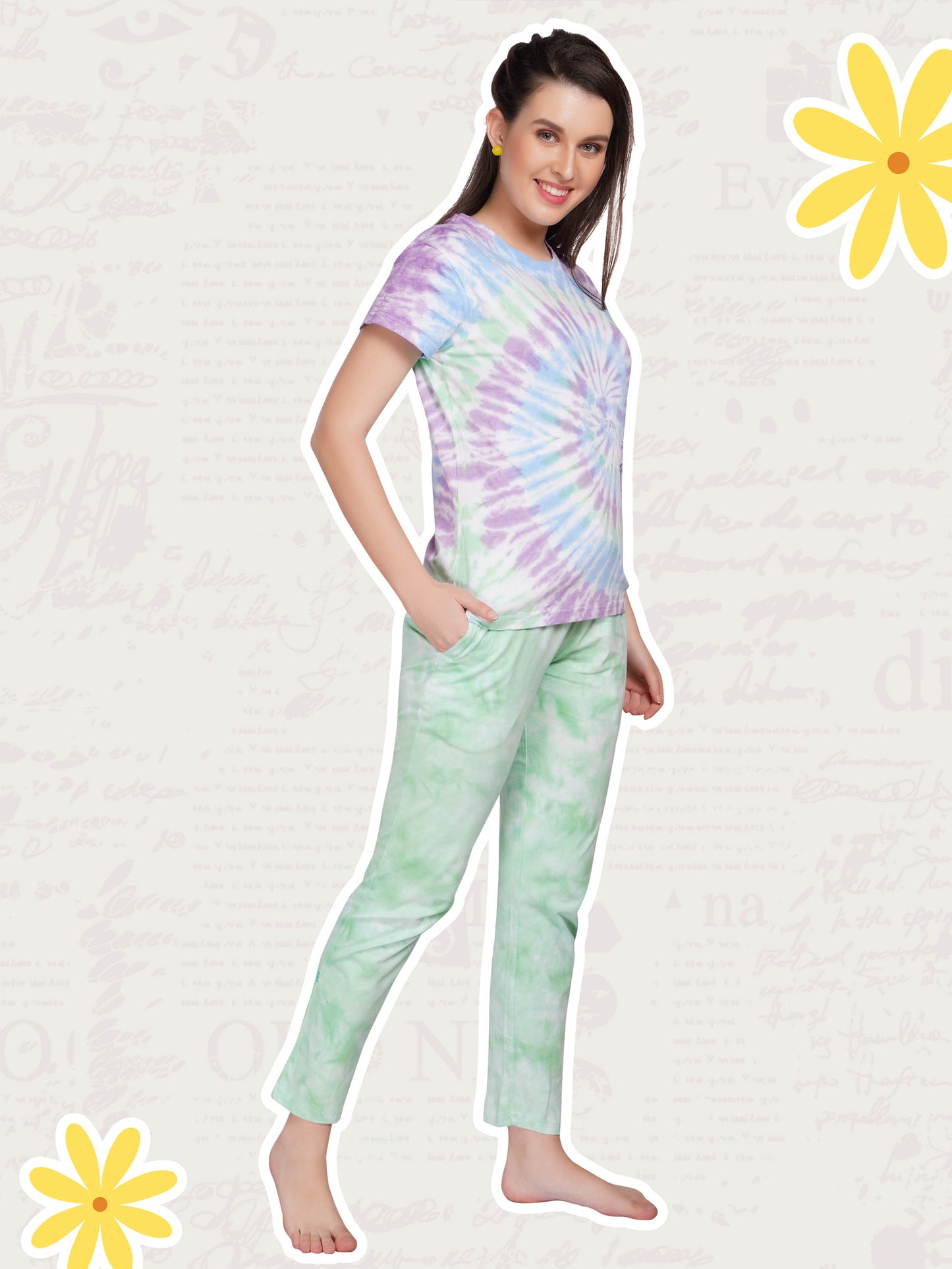 Tie & Dye Green-Purple Pyjama Set