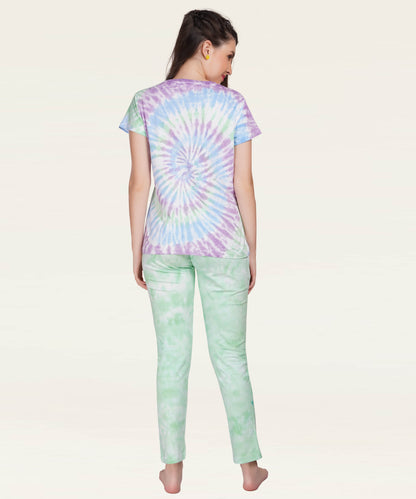 Tie & Dye Green-Purple Pyjama Set