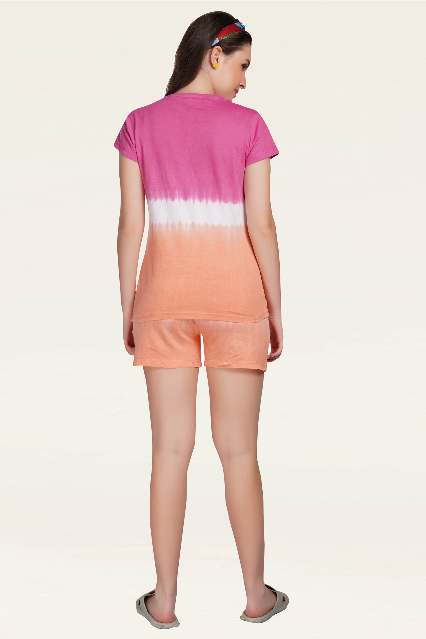 Tie & Dye Fushia-Orange Shorts Set